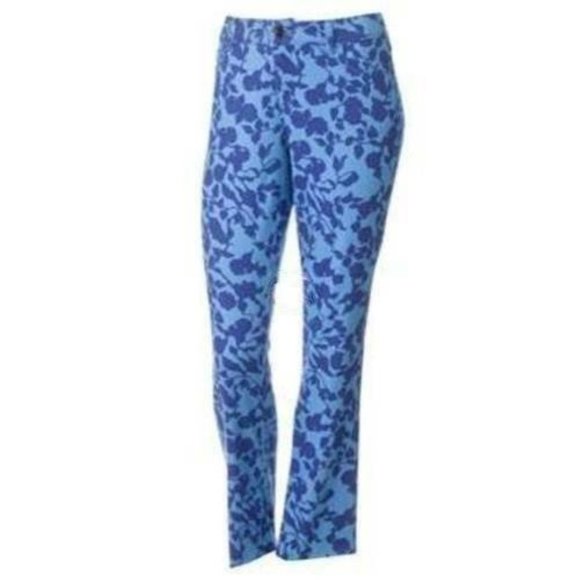 Womens Jeans Blue Floral sz 4 Stretch Midrise Denim 5 Pocket Slim Dana Buchman - Picture 1 of 5